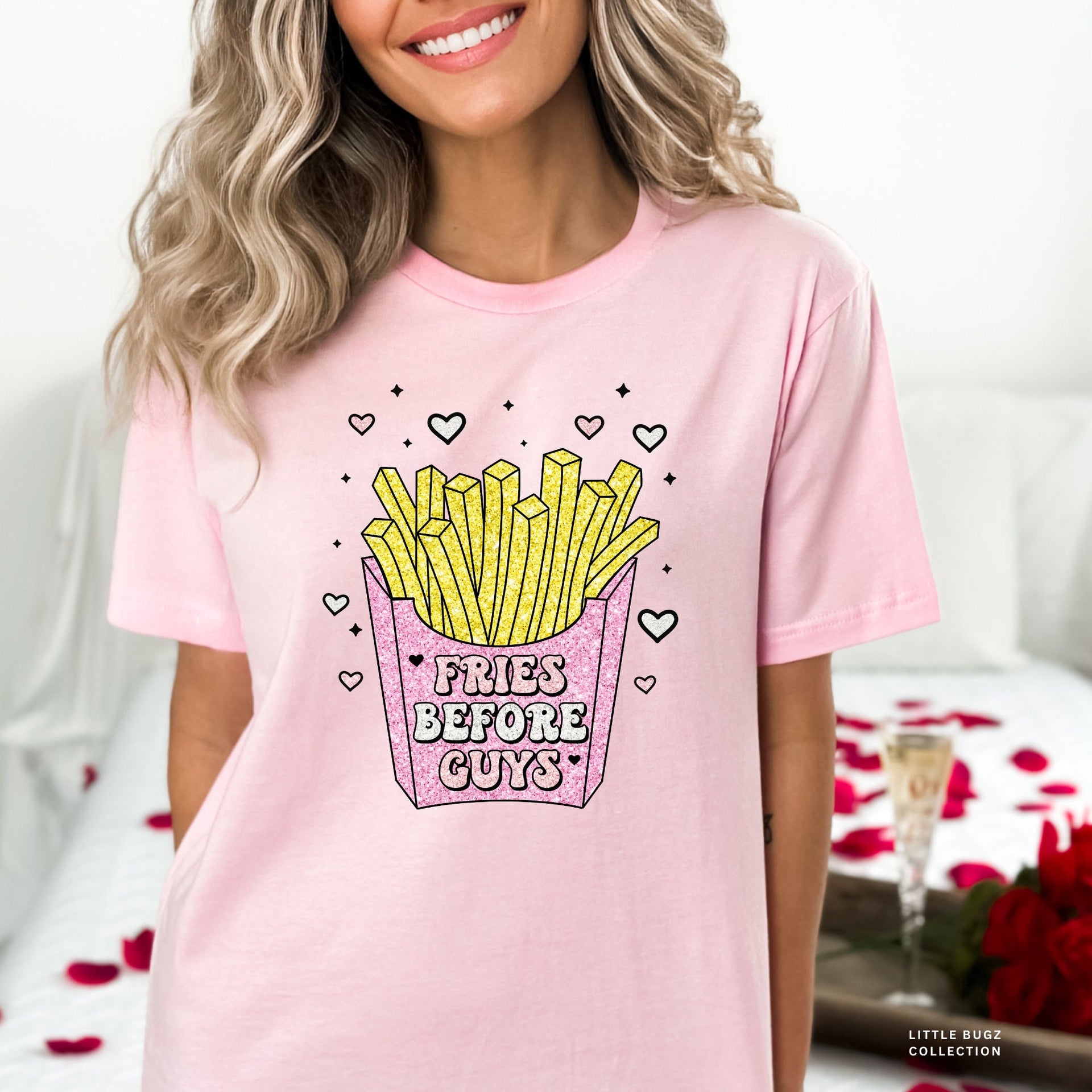 fries over guys shirt